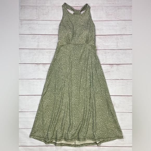 Prana Jewel Lake Summer Dress - S - Juniper Green Sharkstooth Midi High Neck - Picture 2 of 16